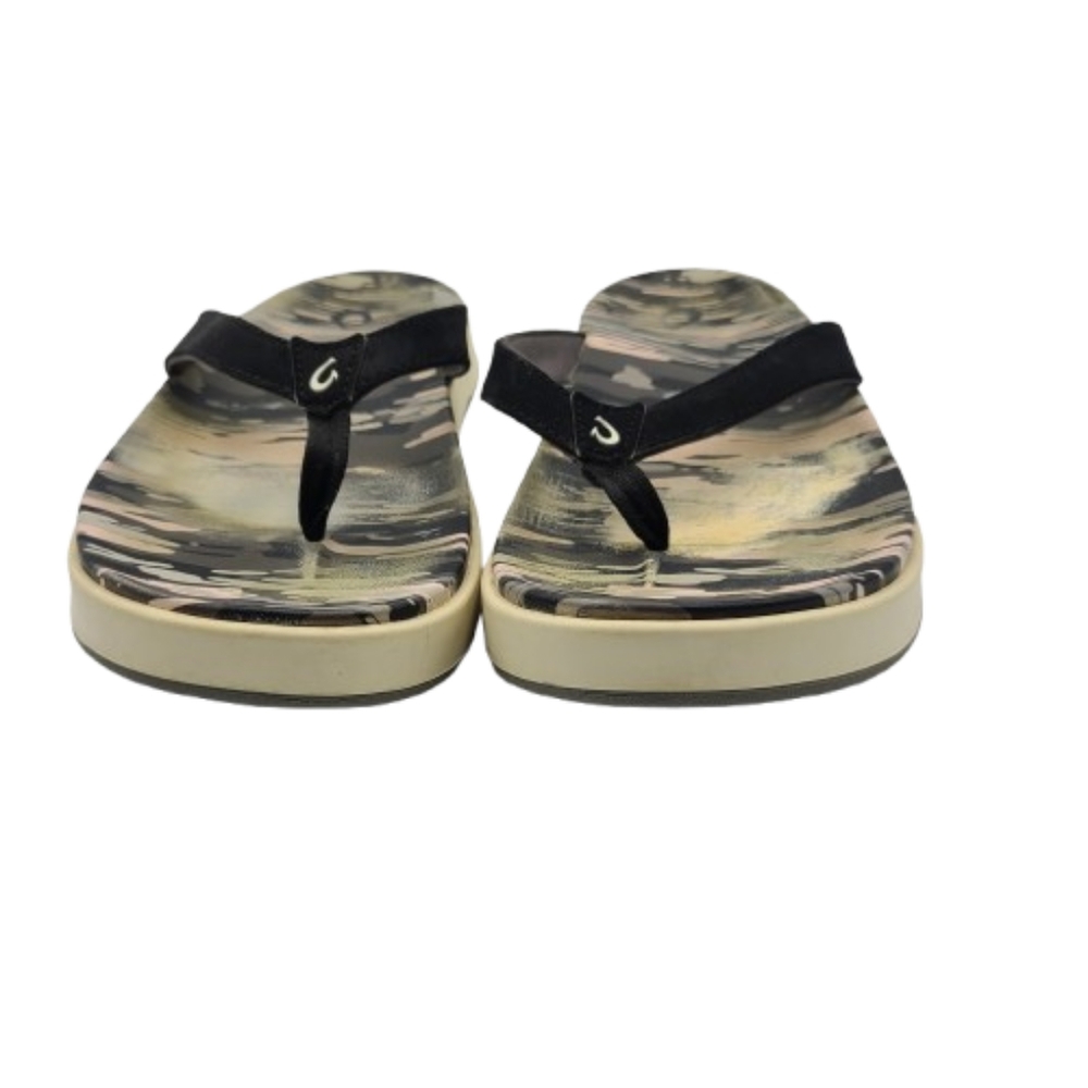 OluKai Nua Pio Camo Flip Flop Sandals Size 10 Black White Gray - Picture 4 of 10